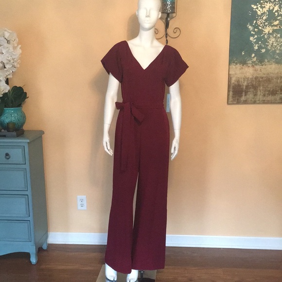 Antonio Melani inBurgundy short sleeves belted Jumpsuit/Romper